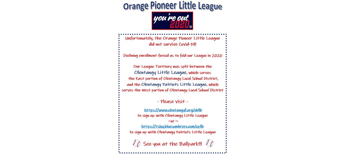 Orange Pioneers Little League folded in 2020