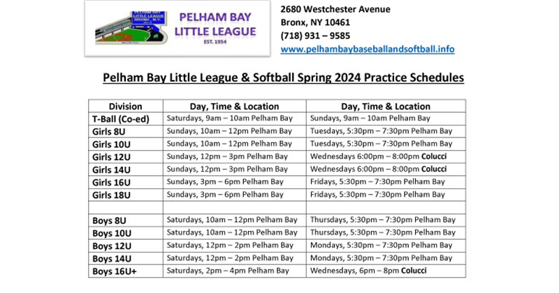 Spring Season Practice Schedule