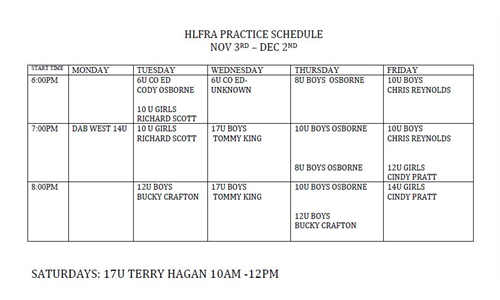 PRACTICE SCHEDULE 