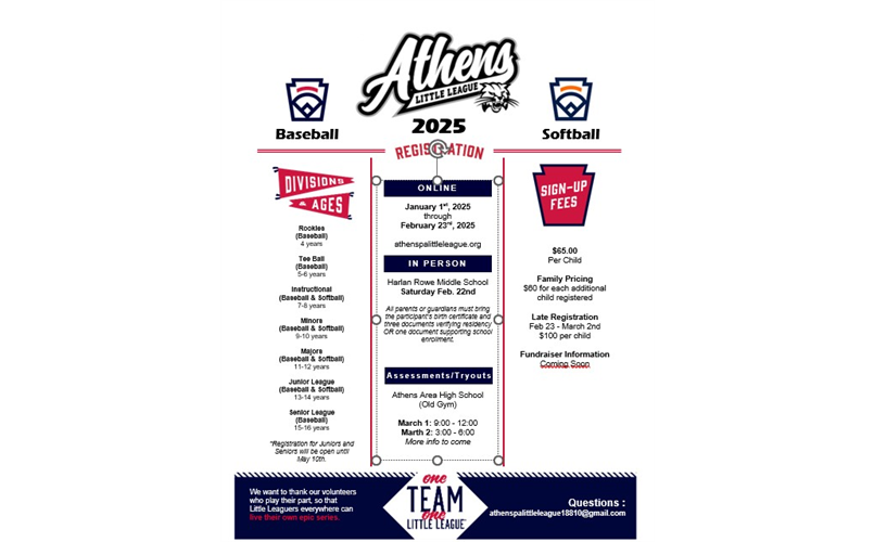 2025 Athens Little League Registration Information