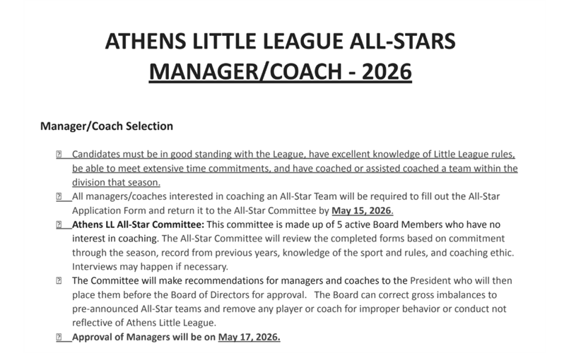 2026 All Star Manager Application