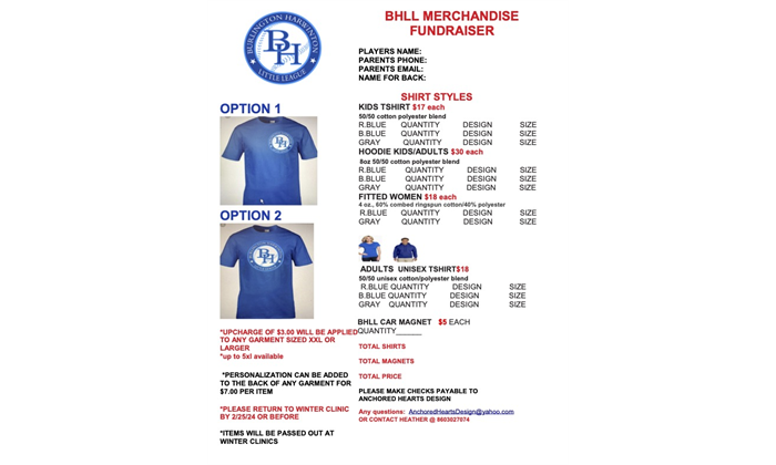 BHLL Merchandise Fundraiser 2024! Click on link for order form