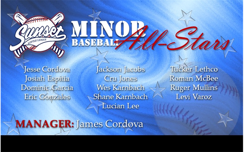 Congratulations to Our 8-9-10 Minor Baseball All-Stars