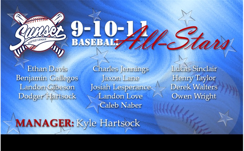 Congratulations to Our 9-10-11 Baseball All-Stars