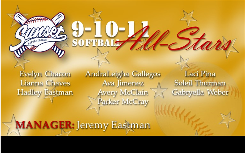 Congratulations to Our 9-10-11 Softball All-Stars