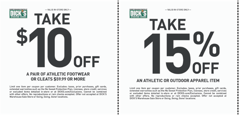 Dick's Sporting Goods Coupons.  Click Here