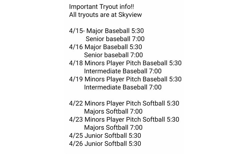 2024 Tryout Dates and Times