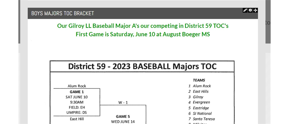District 59 TOC's for Baseball Majors & Juniors Div.