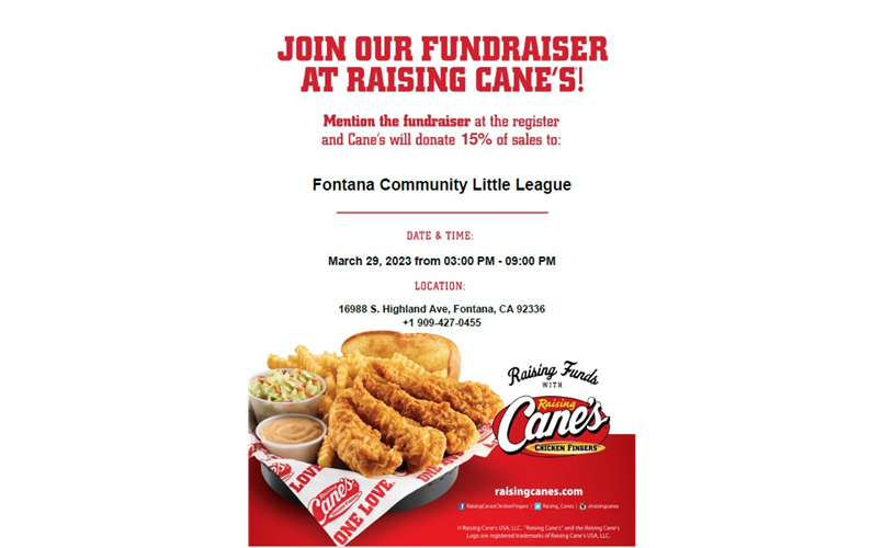 Raising Canes Family Day Out! 3/29 3pm - 9pm