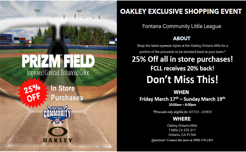 25% Off Oakley at Ontario Mills: 3/17 - 3/19
