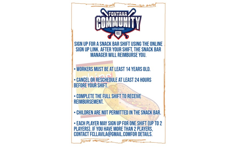 Sign Up to work the Snack Bar!