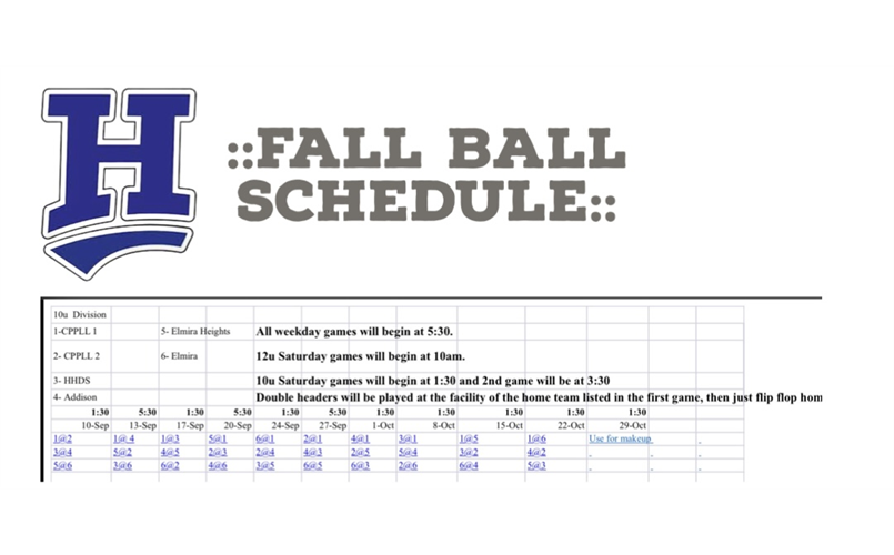 Fall Ball Schedule 