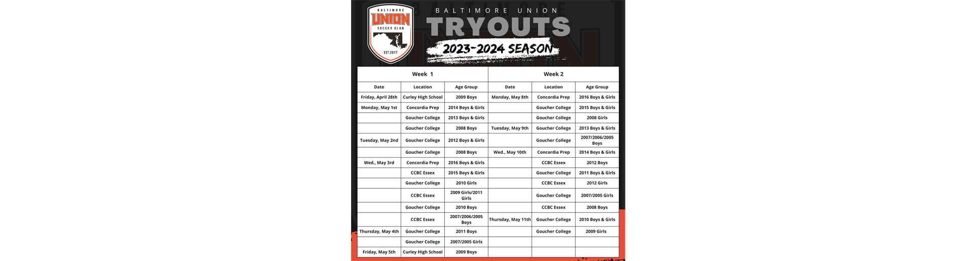 Tryouts for the 2023-2024 Season