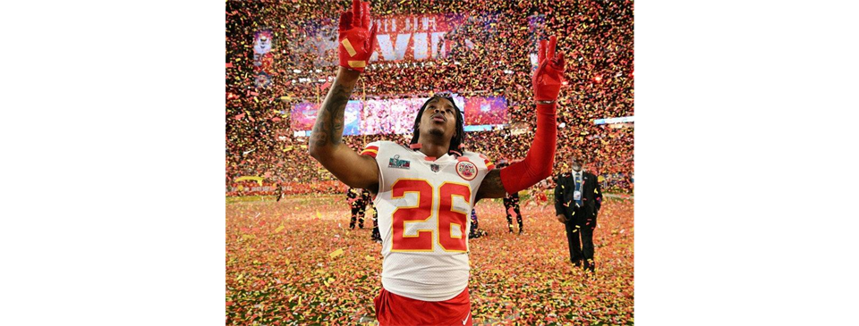 Former Palmetto Raider Deon Bush celebrate winning the 2022 Super Bowl with the Kansas City Chiefs 
