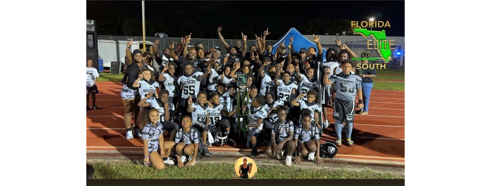 The Palmetto Raiders 8U team win the Florida Elite South 2024 AFC Conference and Super Bowl Championships 