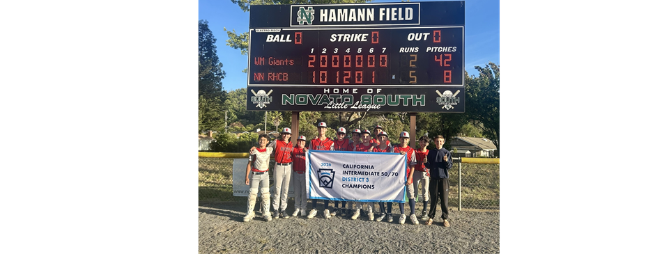 2026 District 3 Intermediates Regular Season Champions Novato North Red