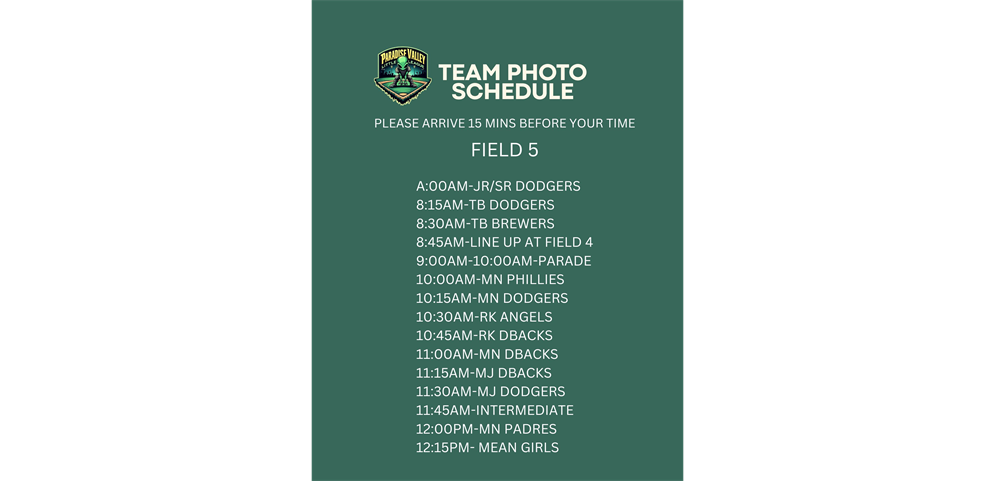 Team Picture Schedule