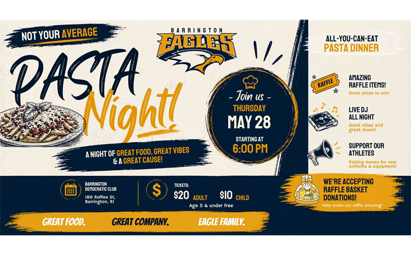 Join us for a fun Pasta Night Fundraiser on May 28!