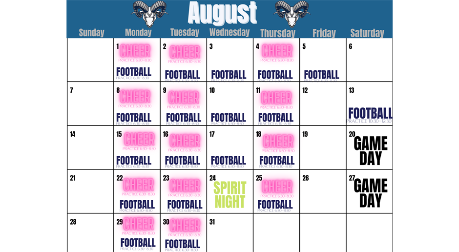 Fall Season - August Schedule
