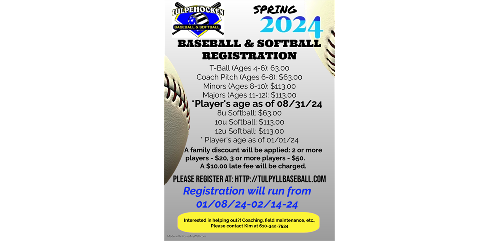 2024 Tulpehocken Spring Baseball & Softball Registration