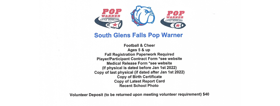 Pop Warner 2022 Schedule South Glens Falls Pop Warner > Home