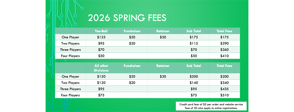 2026 MOT Little League Fee Schedule