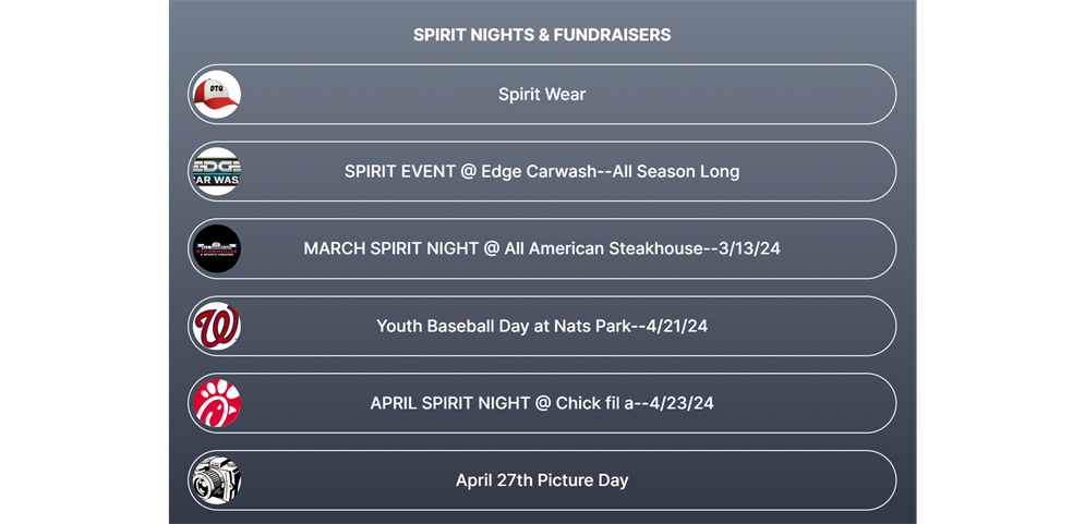 Spring DTQ Spirit Nights & Fundraising
