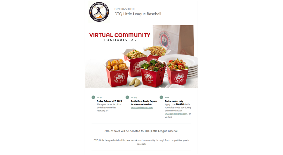 PANDA EXPRESS FUNDRAISER IS FRIDAY 2/27