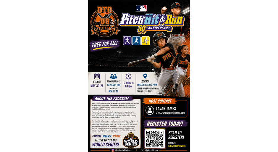 DTQ Pitch, Hit & Run Contest 5/30/26 3PM-6PM!