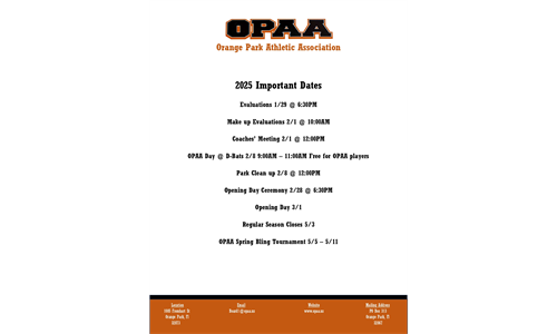 2025 Spring Baseball & Softball Dates