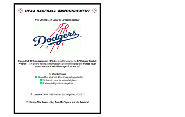 OPAA Baseball Announcement