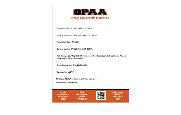 2025 Fall Baseball & Softball Dates