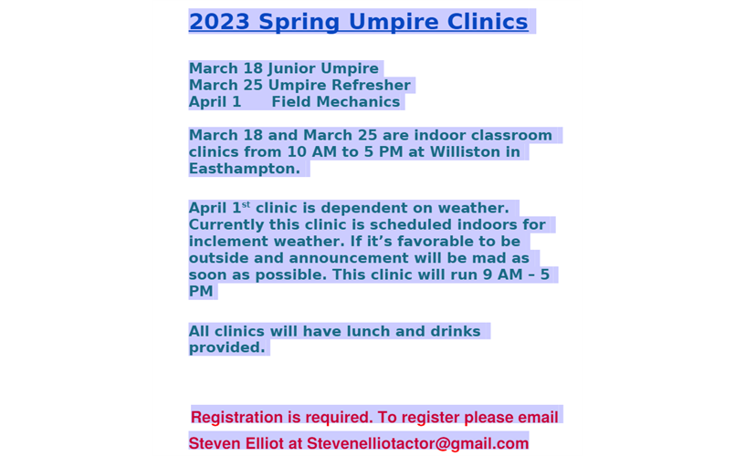 2023 Spring Umpire Clinics