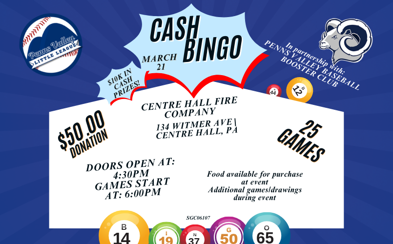 Cash Bingo with Penns Valley High School Baseball Boosters