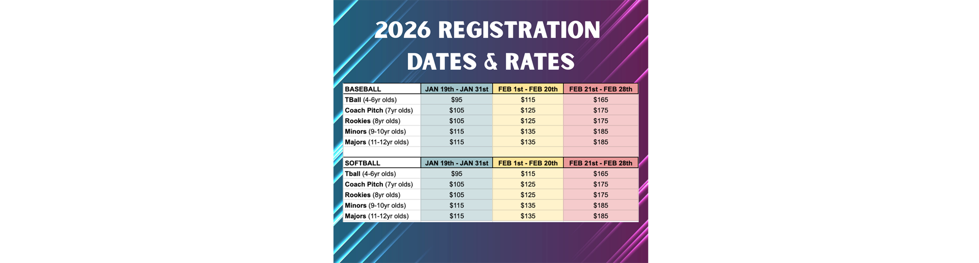 2026 Dates and Rates