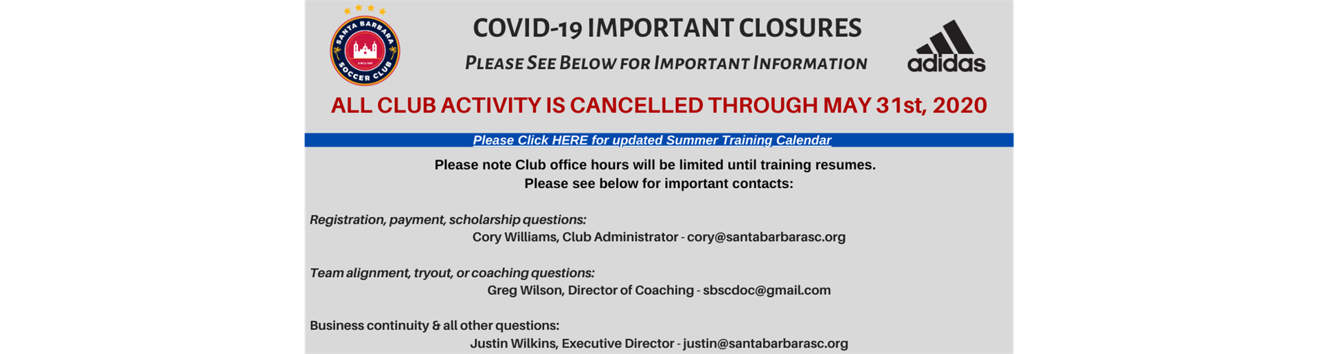Club Closure - COVID-19