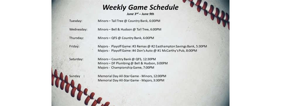 Weekly Game Schedule