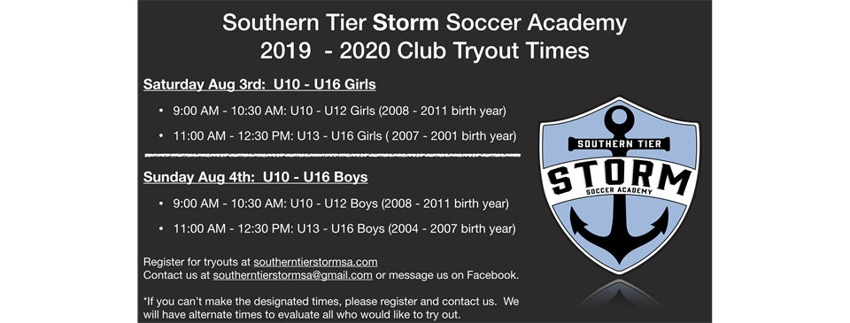Tryouts For Club:  Aug 3rd and 4th!!!
