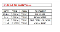 11's Red Game Schedule- Brandywine Tournament