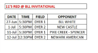 11's Red Game Schedule- Brandywine Tournament