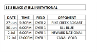12's Black Game Schedule- Brandywine Tournament
