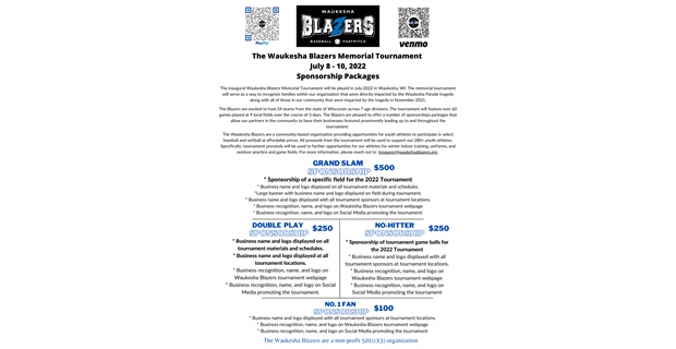 Waukesha Blazers Tournament Sponsership Packages