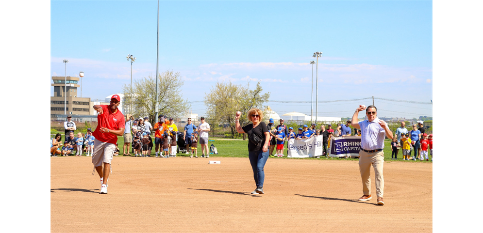 Tony Price, Elaine Donovan and Dan Ryan throw out first pitches