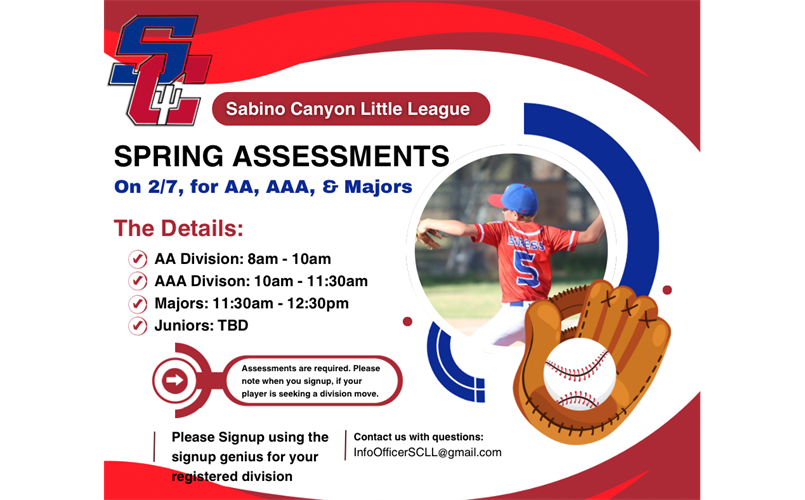 AA, AAA, and Majors Assessments on 2/7! 