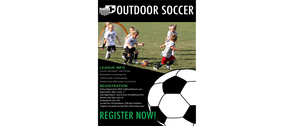 OUTDOOR SOCCER REGISTRATION OPENS MAY 1ST