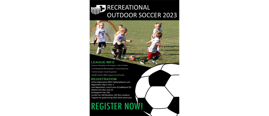 Register for Outdoor Soccer! Open May 1-June 6