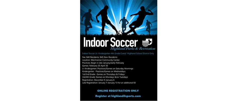 Indoor Soccer Registration Opens Dec. 9th