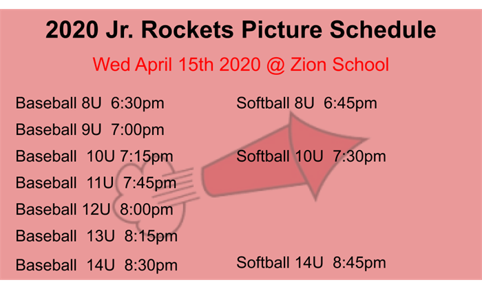 2020 Jr. Rockets Picture Schedule