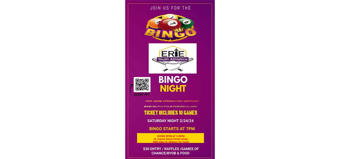 2024 Erie Youth Athletics Fundraiser Bingo