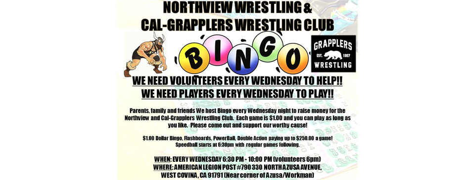 Wrestling Fundraiser - Bingo every Wednesday